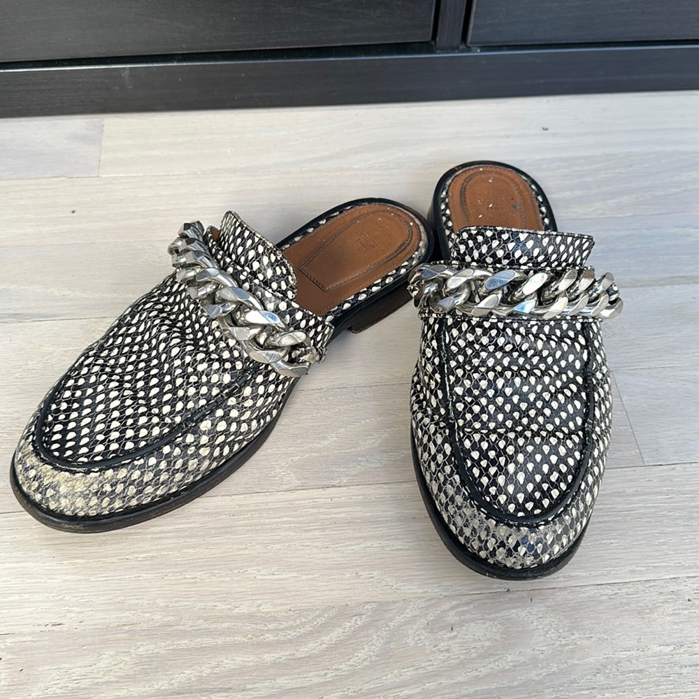 Givenchy Leather Animal Print Chain Mules